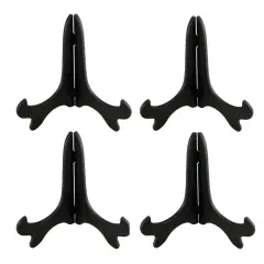 Artliving Black 4" Wood-Like Plastic Easels Plate Display Stands Picture Frame Stand Holder-Set of 4