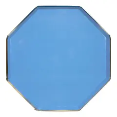 Blue Simply Solids Dinner Plate with Gold Trim &ndash; Elegant Paper Plates for Parties