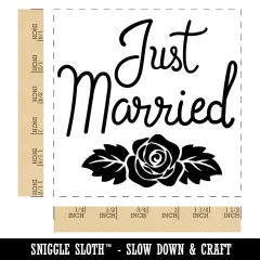 Just Married with Flower Self-Inking Rubber Stamp Ink Stamper Blue