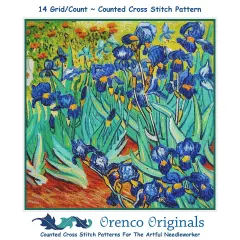 Irises in the Garden detail inspired by Impressionist Vincent Van Gogh's Painting Counted Cross Stitch Pattern