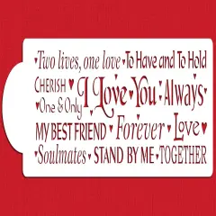 Words of Love Cake Stencil Side | C942 by Designer Stencils | Cake Decorating Tools | Baking Stencils for Royal Icing, Airbrush, Dusting Powder | Reusable Plastic Food Grade Stencil for Cakes | Easy to Use & Clean Cake Stencil