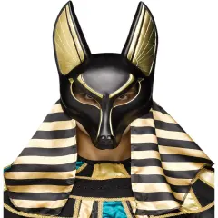 Adults Royal Black And Gold Egyptian Anubis Dog Plastic Mask Costume Accessory
