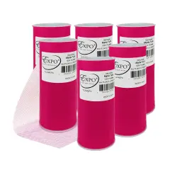 Pack of 6 Decorative Matte Tulle Spool of 6 Inch X 25 Yards Fuchsia