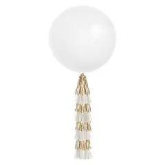 Jumbo Balloon & Tassel Tail - White & Gold