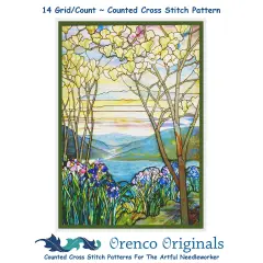 Iris Flowers and Magnolia Trees inspired by Louis Comfort Tiffany Counted Cross Stitch Pattern