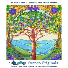 Tree of Life Square detail inspired by Louis Comfort Tiffany Counted Cross Stitch Pattern