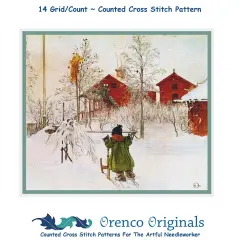 Scandinavian Carl Larsson Yard Wash House in Snow Counted Cross Stitch Pattern