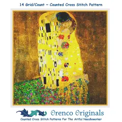 Art Nouveau Artist Gustav Klimt The KISS Counted Cross Stitch Pattern