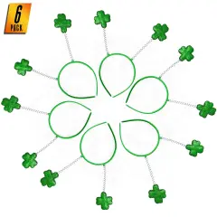 Glitter Shamrock Headband Boppers - St Patricks Day Irish Green Shamrock Head Band Party Favors Supplies Accessories - 6 Pieces &hellip;