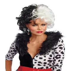 Womens 2 Tone Dalmation Diva Black And White Wig Costume Accessory