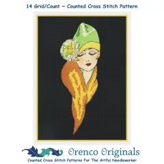 Art Deco Woman with Fur from Magazine Cover Counted Cross Stitch Chart Pattern