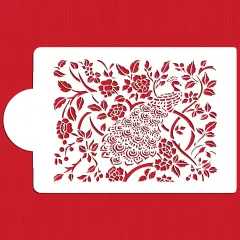 Floral Tree Peacock Cake Stencil Side | Cake Decorating Tools | Baking Stencils for Royal Icing, Airbrush, Dusting Powder | Reusable Plastic Food Grade Stencil for Cakes | Easy to Use & Clean Cake Stencil | C959 by Designer Stencils
