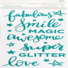 Thickers Shimelle Glitter Girl Phrases Stickers - Teal Glitter, 58pcs
