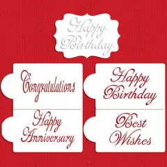 Large Script Celebration Cake Stencil Set | C944 by Designer Stencils | Cake Decorating Tools | Baking Stencils for Royal Icing, Airbrush, Dusting Powder | Reusable Plastic Food Grade Stencil for Cakes | Easy to Use & Clean Cake Stencil