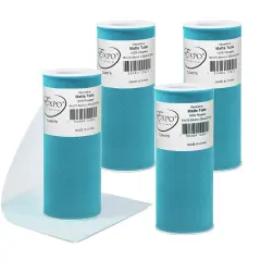 Pack of 4 Decorative Matte Tulle Spool of 6 Inch X 25 Yards Turquoise