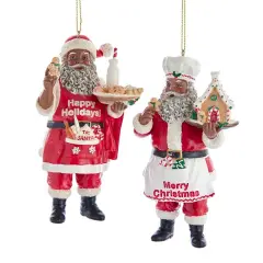 4.6" African American Chef Santa Ornaments &ndash; Set of 2 Assorted Christmas Decorations