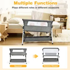 Adjustable Baby Bedside Crib with Large Storage Dark Grey