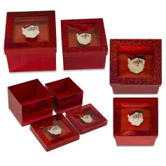 Value Pack of 3 Hologram Gift Box Set with Decorative Santa Sequin Applique