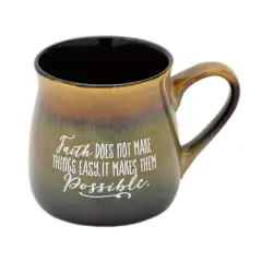 Dexsa Faith Coffee Tea Soup Ceramic Mug | Faith does not make things easy. It makes them possible. | 16 ounce Designer Mug with Inspiring Sentiment | Elegant Pottery Look
