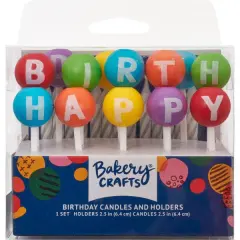 3D Round Happy Birthday Letters Candle Holder with Candles, 1 Set