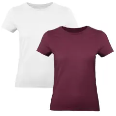 2 Pack: RADYAN&reg; - Women Ringspun Cotton Crewneck T-Shirts White burgundy