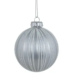 Northlight 4ct Silver and White Glitter Striped Glass Ball Christmas Ornaments 3"