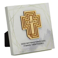 Dexsa Faith Does Not Make Things Meadow Wood Plaque 6 inches x 6 inches