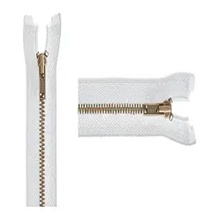 #3 Antique Brass Lightweight White Metal Separating YKK Jacket Zipper - Choose Length - Color: White - 1 Zipper Per Pack - Made in The United States. (34" Inches)