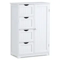 Modern MDF Storage Cabinet with 4 Drawers and Adjustable Shelf Ideal for Bathroom or Bedroom White