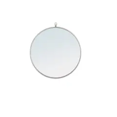 Metal frame Round Mirror with decorative hook 24 inch Silver finish