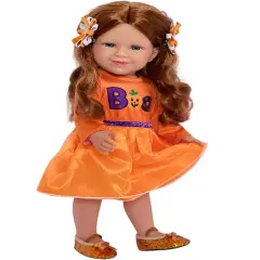 18 Inch Doll Clothes- Orange Halloween Outfit with Shoes and Barrettes