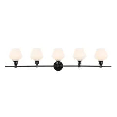 Gene 5 light Black and Frosted white glass Wall sconce