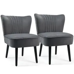 Set of 2 Leisure Armless Upholstered Accent Chair with Adjustable Footpads and Black Wooden Legs Grey