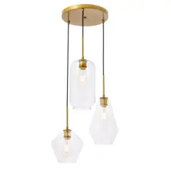 Gene 3 light Brass and Clear glass pendant