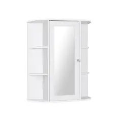 Bathroom Single Door Shelves Wall Mount Cabinet with Mirror White