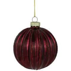 Northlight Ribbed Glittered Glass Ball Christmas Ornaments - 3" (75mm) - Maroon - 4ct Red
