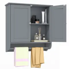Wall Mounted Bathroom Storage Medicine Cabinet with Towel Bar Gray