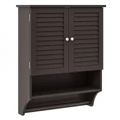 2-Doors Bathroom Wall-Mounted Medicine Cabinet with Towel Bar Brown