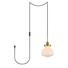 Lyle 1 light Brass and frosted white glass plug in pendant