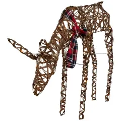 Northlight 35" LED Lighted Feeding Rattan Reindeer Outdoor Christmas Decoration Brown