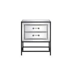 21 inch mirrored two drawers end table in black
