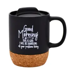 Dexsa Good Morning Designer Cork Bottom Mug with Lid - 14 oz