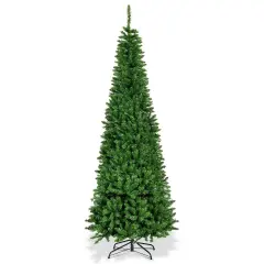 Pre-Lit Premium Hinged Artificial Fir Pencil Christmas Tree with LED Lights