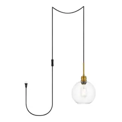 Emett 1 light Brass and Clear glass plug in pendant