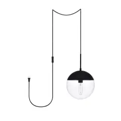 Eclipse 1 Light Black plug in pendant With Clear Glass