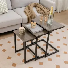 3 Pieces Multifunctional Coffee End Table Set Oak