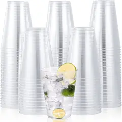 100 Pack 14 oz Plastic Cups - Disposable Heavy-duty Tumblers Clear