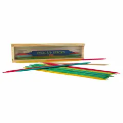 Schylling Pick Up Sticks Game for Classic Family Fun, Packaged in Wood Storage Box with Sliding Lid, Ages 7 and Up, 10"