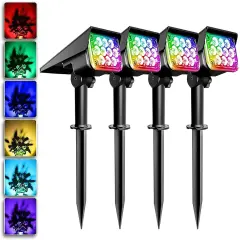 4Pack Solar RGB Color Change Spotlights Outdoor Garden Pathway Lawn Wall Lamps