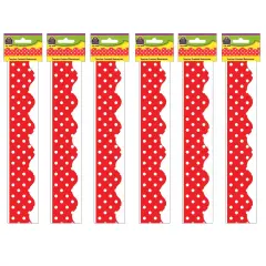 Red Mini Polka Dots Border Trim, 35 Feet Per Pack, 6 Packs